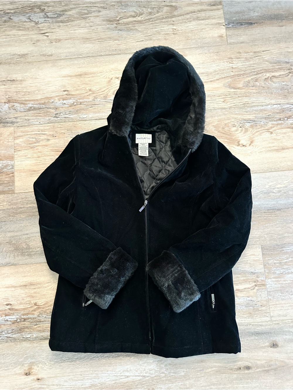 Women’s Black Faux-Fur Trim Hooded Coat